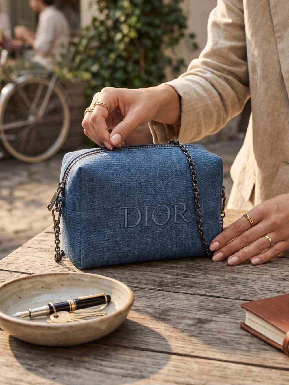 Dior Beauty Denim Embroidered Zip Toiletry/ Crossbody Pouch